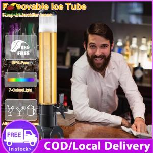 【Clearance Sale】 3L Beer Dispenser Beverage Dispenser with Spigot & Ice Tube Tabletop Liquor Dispenser LED Light Transparent Drink Dispenser for Beer Wine Drinks