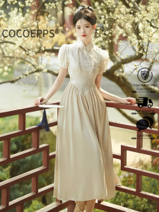 COCOEPPS New dresses for women cheongsam 2024 female summer young temperament girl national style French retro long elegant dress 旗袍连衣裙改良2024