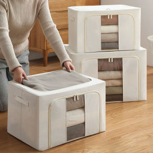 Household foldable Baina box Fabric thickened moisture-proof folding storage box Steel frame finishing box Large storage box