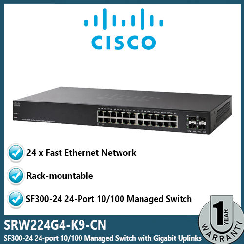 SRW224G4K9CN Cisco Switch SF30024 24port 10/100 Managed Switch with Gigabit Uplinks LACP