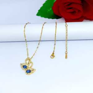KALUNG TITANIUM ANGSA KEMBAR BARLIAN BIRU PERHIASAN WANITA ELEGANT ANTI KARAT ANTI LUNTUR