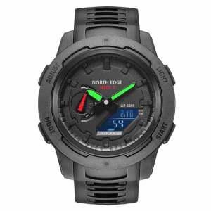 NORTH EDGE Original Tactical Men‘s Watch Carbon Fiber Case Digital Watch For Men LCD Display Luminous Hands World Time Outdoor Sports Watch 50M Waterproof MARS 3