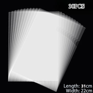 30/60Pcs L Type Folder Clear Transparent A4 Long Plastic Folder Waterproof  Document Protection Cover Classification Saving Sketching Works Folder