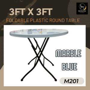 ROUND FOLDABLE PLASTIC TABLE 3FT X 3FT M201( RED/ MARBLE BLUE/ BROWN ) / MEJA PLASTIK BOLEH LIPAT BULAT