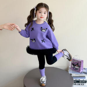 Christmas Gift Halloween Kawaii Kuromi girls autumn long sleeved hoodie dress Sanrio new cartoon anime leggings children sweet comfort sweatshirt set