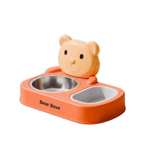 OUTOPEN Detachable Cat Food Water Bowl Double Bowls Non-Slip Base Cat Feeding Bowl Durable Cartoon Stainless Steel Cat Bowl Puppy Feeding