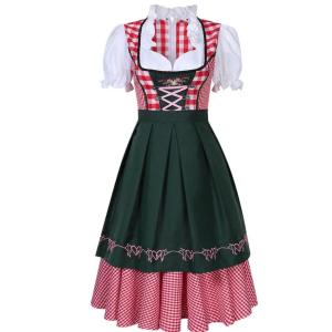 Traditional German Plaid Dirndl Dress for Women Oktoberfest Costume Adult Beer Festival Cosplay Halloween Fancy Party Dress2026