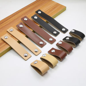Nordic Dark Brown Square Leather Handle Simple Light Luxury Cowhide Handle Wardrobe Drawer Handle Anti-collision Design 北欧 黑棕色方形皮革拉手 简约轻奢牛皮质把手 衣柜抽屉拉手防撞 FUNIANQI