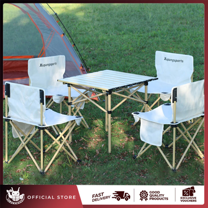 BLACKWORM Outdoor folding table and chair set portable camping table egg  roll table aluminum alloy double multi-person family camping picnic table  and