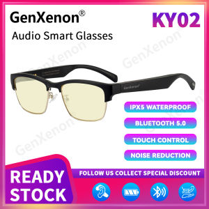 GenXenon KY02 Bluetooth Audio Smart Glasses Blue Light Open Ear Touch and Voice Assistant Control Polarized Lenses Glasses with Mic and Speakers for Women and Men