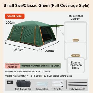 GLAMPTURE Outdoor Camping Inclusive Large Tent Double Layer Thickened All Weather Sunscreen Rainproof Windproof Family Tent with Sunshade