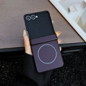 Business Carbon Fiber Case for Samsung Galaxy Z Flip 8 7 6 5 Flip8 Flip7 Slim Matte Magnetic Wireless Charing Hinge Back Cover