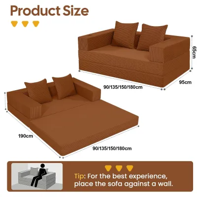 【10 Years Warranty】DreaME Furniture Folding sofa bed integrated dual-purpose full sponge roll pack compressed fabric sofa with handrail 0.9/1.35/1.5/1.8M for living room one/two/three-person sofa set
