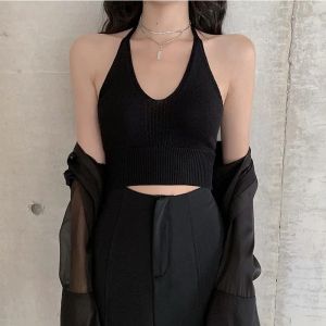 362 เสื้อสายเดี่ยวผูกคอ โชว์หลัง คอวี ผ้าไหมพรม สไตล์เกาหลี สุดเซ็กซี่