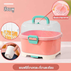 กล่องขวดนมเด็ก กล่องเก็บขวดนม มีฝาปิด ความจุสูง มัลติฟังก์ชั่น ตะแกรงระบายน้ำขวดนม กล่องเก็บของบนโต๊ะ