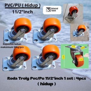 Roda Troli Troly PVC Caster orange 1 1/2 inch 1 set : 4pcs ( 4 Hidup)