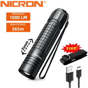 NICRON LED Flashlight N8F High Brightness 1000lm tactical LED Focus Zoomable Flashlight Handfree IP65 Waterproof 365meters long beam distance LED Torch for Riding outdoor N8F