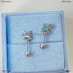 [COD] Big House ตุ้มหูรูปม้าสีรุ้งแสนหวานทำจากสแตนเลสต่างหูน่ารักสำหรับผู้หญิงอุปกรณ์เจาะร่างกาย