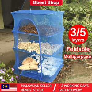 Gbest 3 Layer drying fish net Outdoor Hanging Drying Tableware Food Dry Net 3 Layer Shelf Hang Cage Fish Rack Folding Cage / Pukat Ikan Masin Kering