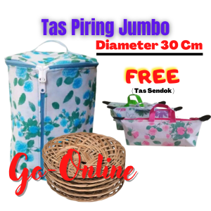 Tas Piring Jumbo Besar Rotan Plastik Diameter 30 CM Anti Debu / Tempat Penyimpanan Piring Prasmanan Tertutup Gratis Ongkir COD