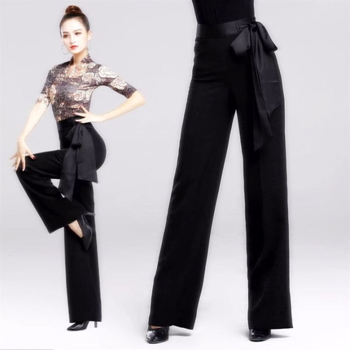 Ready Stock-Dance Pants Standard Latin Dance Clothes For Women Men Practice  High Waist Ballroom Dance Competition Trousers Black Trousers