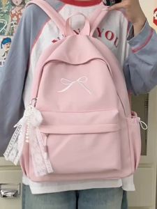 College student backpack junior high school student computer bag Korean version simple girls bow backpack large capacity backpack for women