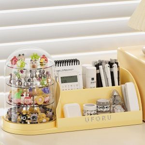 MOUSSE โปร่งใส กล่องเก็บเครื่องเขียน ความจุขนาดใหญ่ 360 ° หมุนได้ กล่องเก็บเครื่องสำอาง ทนทาน 4 สี ชั้นวางของเล่นตุ๊กตา สำหรับบ้าน