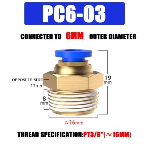 MUMU PC 4 6 8 10 12MM Pneumatic Fitting Multi Size Brass Air Connector Quick Connect Hose Fittings Pneumatic Systems