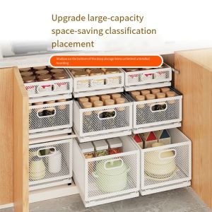 ORIGE HOUSE Expandable Foldable Sink Pull-out Rack Adjustable Slide Drawer Retractable Storage Container Convenient Stackable Food Storage Basket Kitchen Accessories
