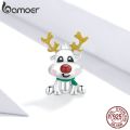 BAMOER Cute Reindeer Metal Beads for Women 925 Sterling Plated Silver Charm Beads Jewelry Making for Bracelet Bangle BSC375. 