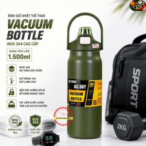 Bình giữ nhiệt thể thao VACUUM  Inox 304 2 lớp cách nhiệt có ống hút tiện lợi dung tích 1500ml