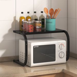 G-H Microwave Rack Oven Rack Kitchen Shelf Stainless Steel Storage Organizers Black/White