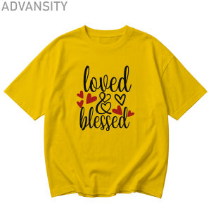 Family Matching Luminous Blue T-Shirts with "Loved & Blessed" Design New Year 2027 Christmas T-Shirt for Kids Adults Reunion Photoshoot Outfit