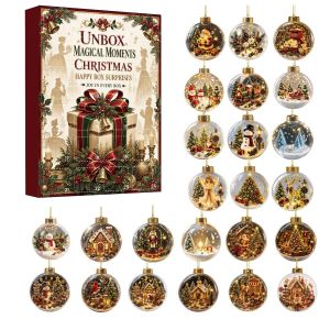 [COD] Christmas Advent Calendar Blind 24-Grid Vintage Round 2D Acrylic Pendant Christmas Tree Decoration