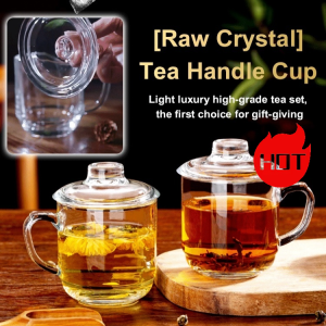 🔥Hot Sale🔥Mens And Womens Transparent Thickened Glass Tea Cups With Handle Natural Crystal Tea Infuser Mug With Handle Original Mineral Stone Heating Safe Glass Cup Handmade Tea Brewing Cup Gift Set Heating Safe Glass Brewing Cup