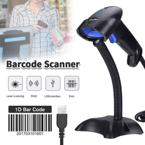 เครื่องสแกนบาร์โค้ด เครื่องอ่านบาร์โค้ด Barcode Scanner ตัวอ่านบาร์โค้ด สแกนปืนสแกนบาร์โค้ดหนึ่งมิติ สแกนปืนแบบใช้สายแบบใช้มือถือ แถมฟรีขาตั้งJ21