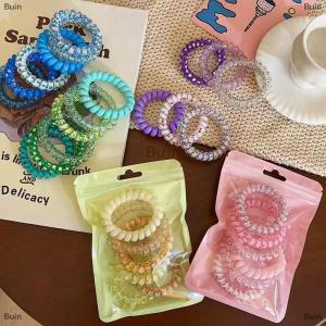 [COD] Buin 6Pcs Candy Color Hair Rope Lady Summer Telephone Wire Elastic Hair Band Frosted Spiral Cord Rubber Hair Tie Stretch Headband