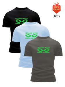3 Pack T-Shirt Mens 100% Cotton Graphic Printed Tees Funny Summer Blouse Casual Breathable Cool Luxury High Quality Clothing
