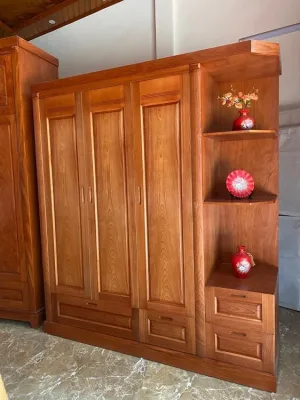 Tủ Quần Áo Gỗ Xoan Đào 3 Cánh Có Kệ Góc