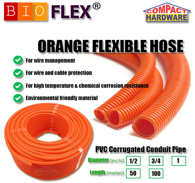 Orange Flexible Hose 1/2x50m & 1/2x100m PVC Conduit Pipe Electrical Orange  Pipe BIOFLEX