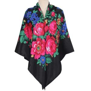 DOWNA Babushka Handkerchief Russian Square Scarf Square Shape Retro Ukrainian Shawl Luxury Soft Floral Poncho Shawl For Women