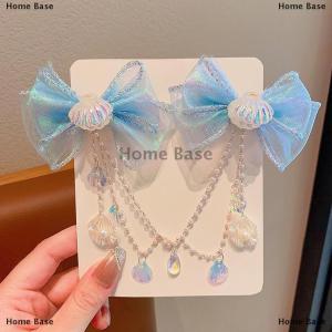 [COD] Home Base Cartoon Girls Hair Clip Children Mermaid Princess Fringe Pink Purple Bow Forehead Chain Hairpin Fairy Earhook Accessories