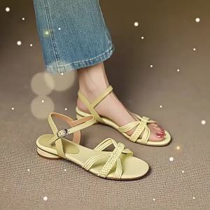 [Free Shipping] Korean-Style Woven Strap Sandals For Women 2026 New Model Suitable For Pairing With Skirts Open-Toed Simple Roman-Style Vacation WomenS Shoes