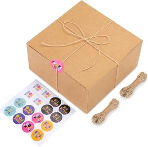 10 Pack Brown Gift Boxes 9.45x6.5x4 Inches Kraft Paper Boxes with Lids for Valentines Birthday party Wedding Cupcake Boxes Easy Assemble Bridesmaids Proposal Boxes With 66ft Twine