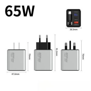[SG] Wall Adapter 65W Retractable USB C Charger 3 in 1 PD Fast Charging with Built in Cable