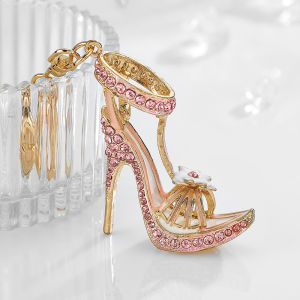 [Free Shipping] Korean-style fashion rhinestone high-heeled shoe and bag pendant hollow flower sandals metal keychain creative small gift