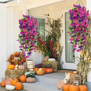 2 Pieces Realistic Morning Glory Ivy Artificial Hanging Plants Waterproof Sunproof For Living Room Balcony Garden Indoor Outdoor