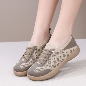 Free Shipping German-Style Spring Collection: Soft-Soled Breathable Casual WomenS Shoes Slip-On Style Suitable For Middle-Aged And Elderly Women Featuring A Knitted Mesh Upper