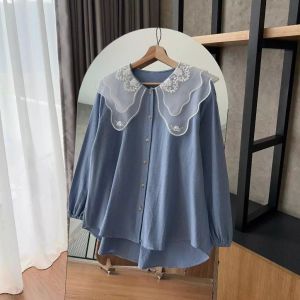 Kemeja Linen Kerah Tile Bordir Elegan