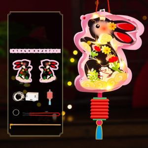 REGISTR Transparent Mid-Autumn Festival Lantern Waterproof DIY Craft Kit Handheld Rabbit  Lantern Ancient Chinese Style Cartoon Rabbit Lamp Party Decoration